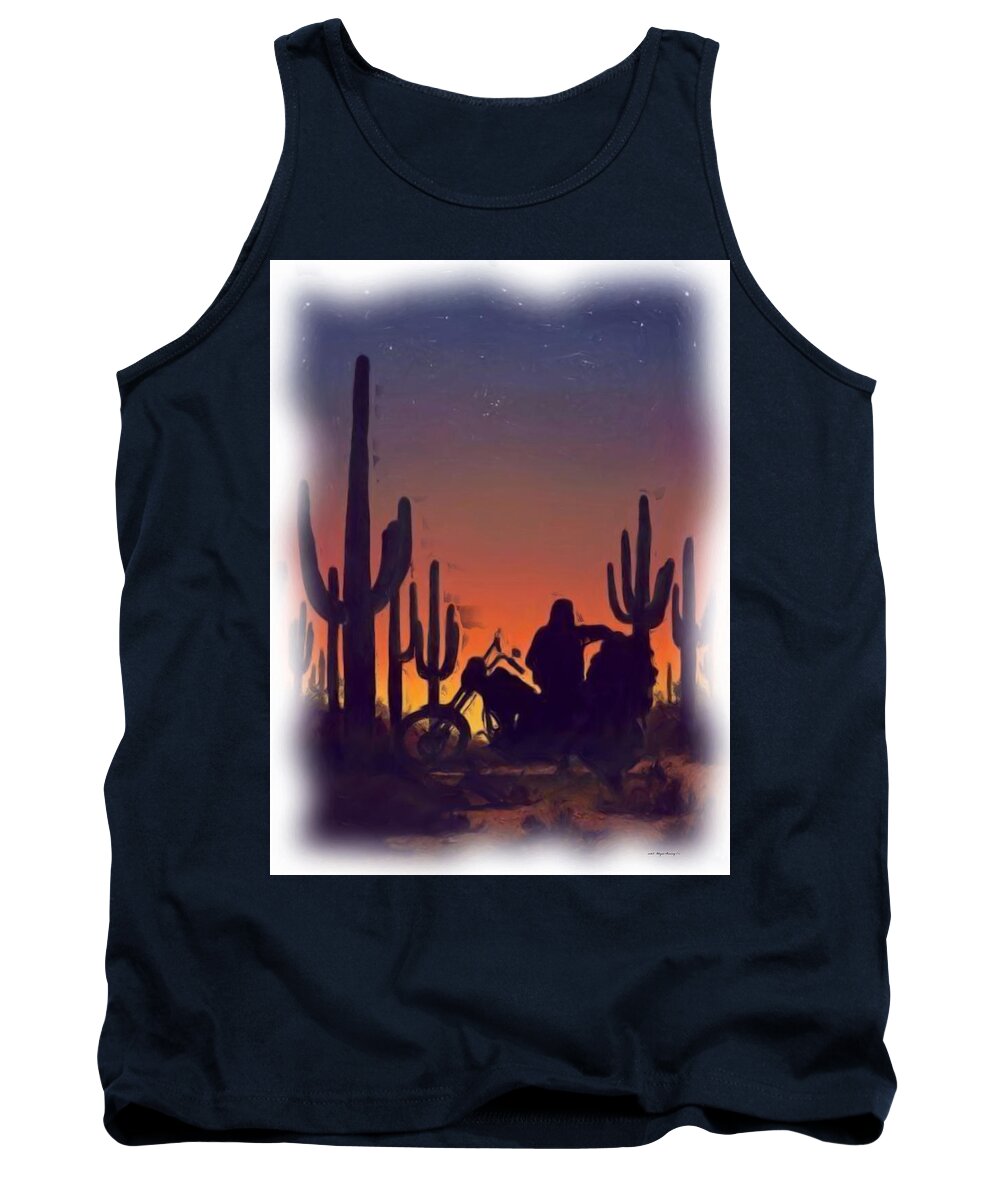 Desert Scenes Tank Top featuring the painting Desert Ride at Sunset by Wayne Bonney