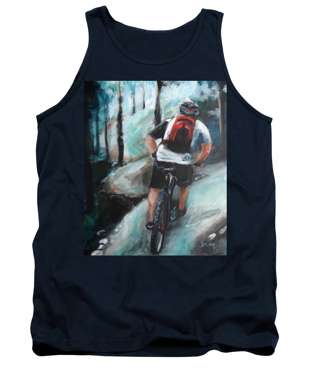 Bicycle Tank Top featuring the painting Dodging Trees by Donna Tuten