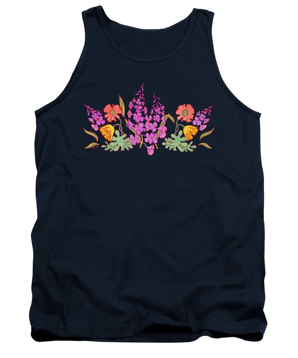 Fireweed And Poppies Cascade Tank Top featuring the painting Fireweed and Poppies Cascade by Teresa Ascone