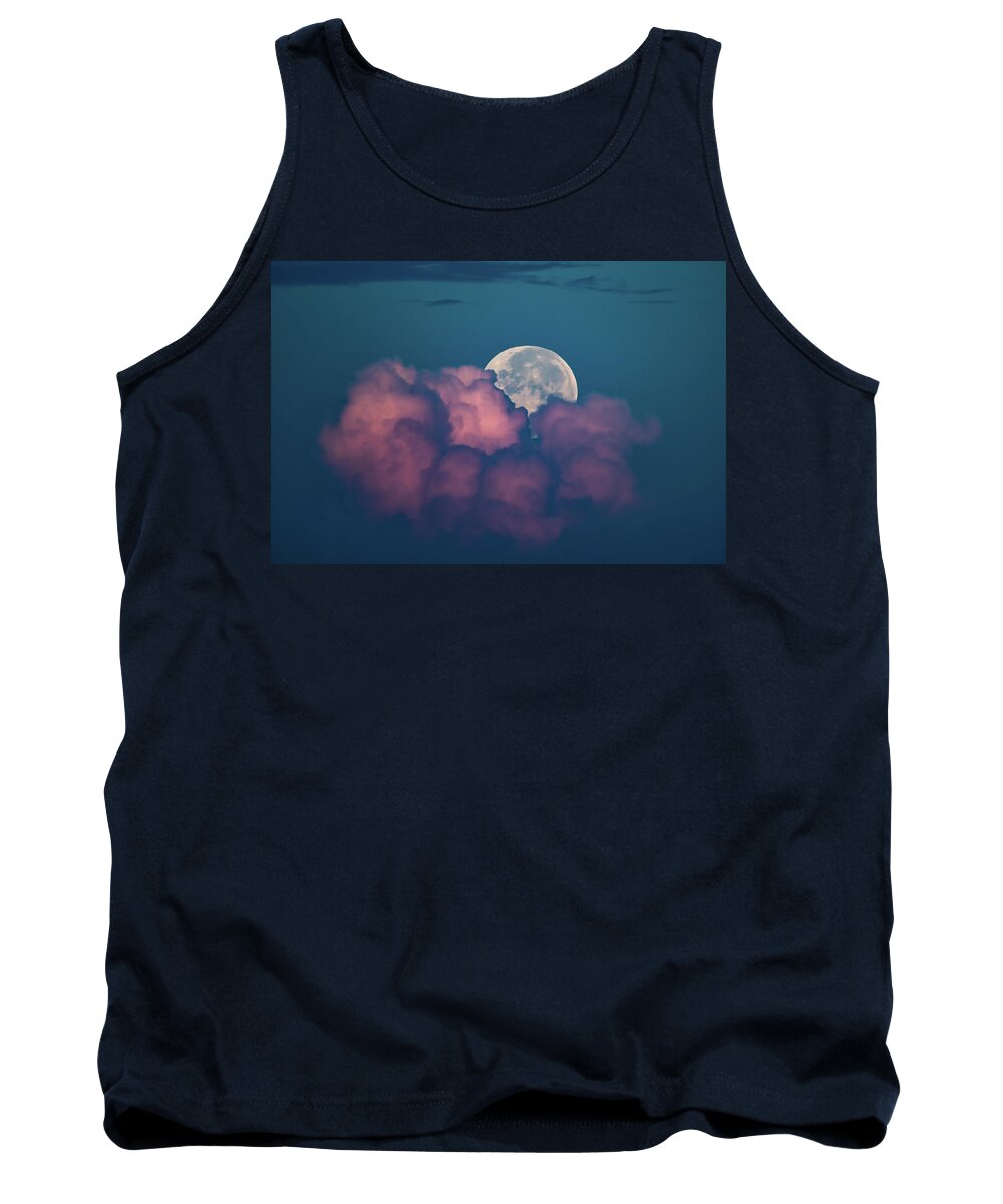 Sky Tank Top featuring the photograph Full Moon Setting Behind Pink Clouds by Artful Imagery