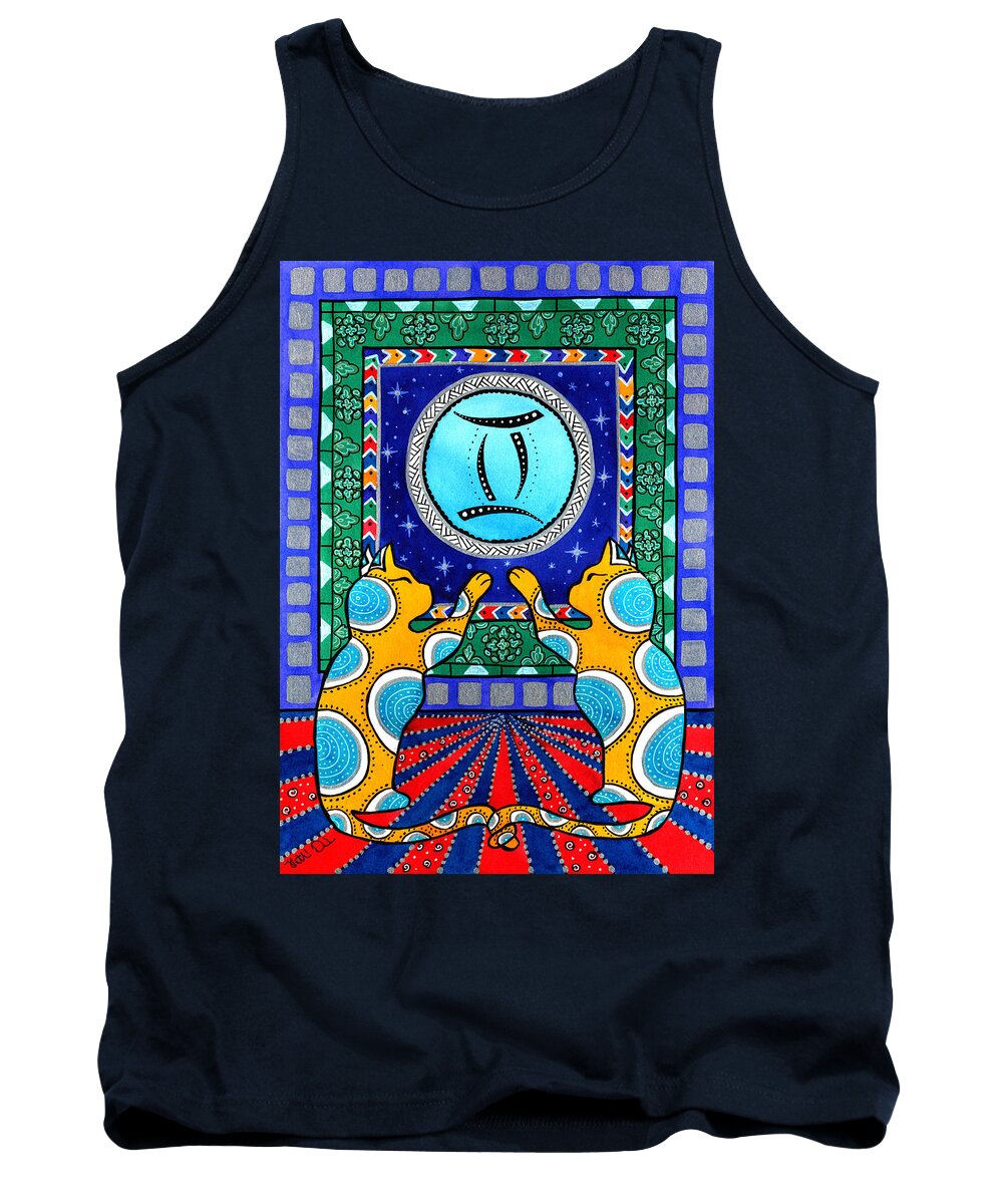Cat Tank Top featuring the painting Gemini Cat Zodiac by Dora Hathazi Mendes