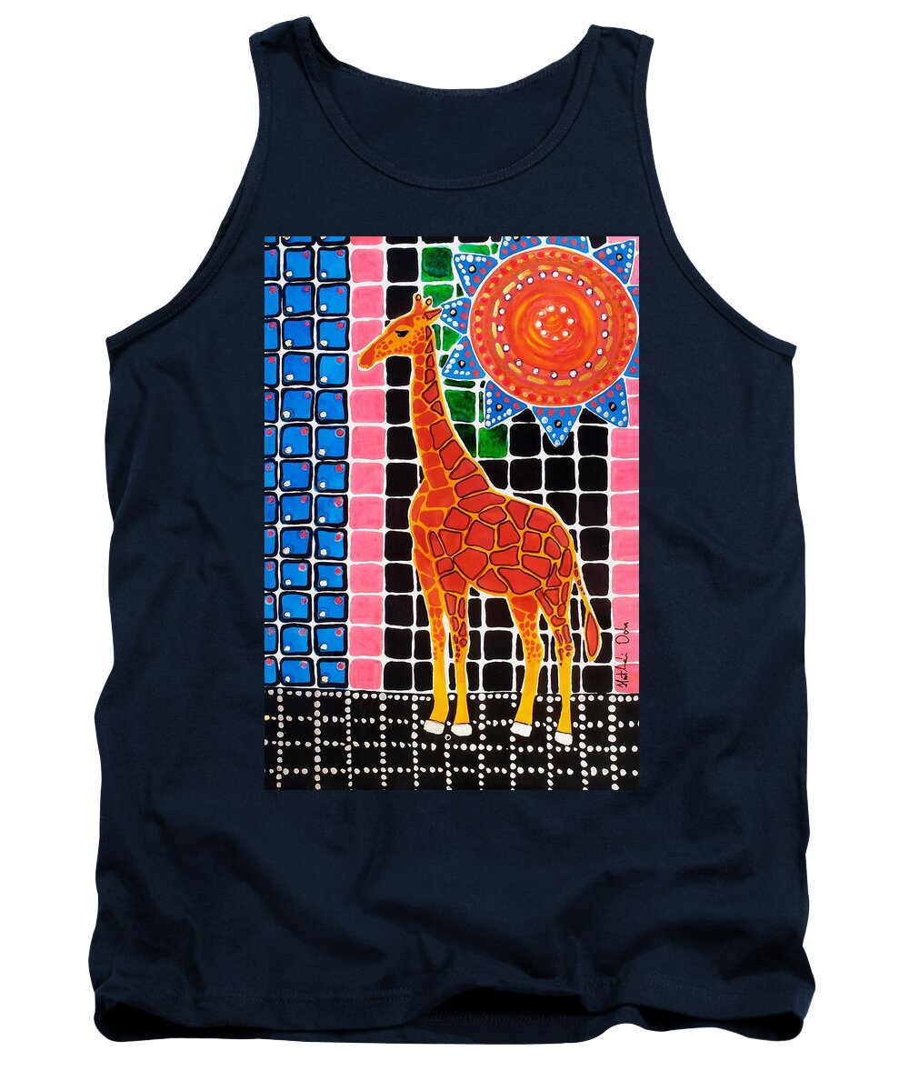 Giraffe Tank Top featuring the painting Giraffe in the Bathroom - Art by Dora Hathazi Mendes by Dora Hathazi Mendes
