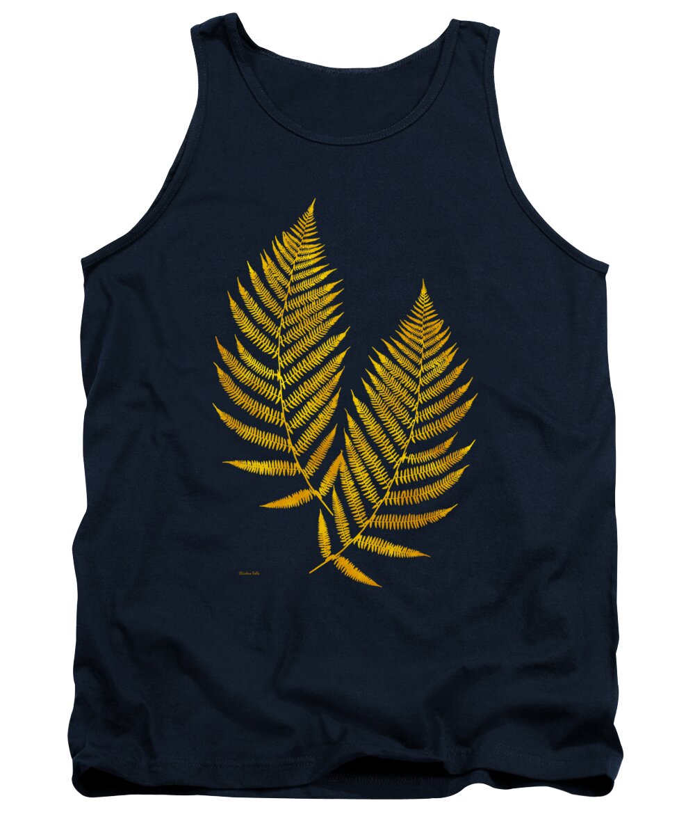 Fern Leaves Tank Top featuring the mixed media Gold Fern Leaf Art by Christina Rollo