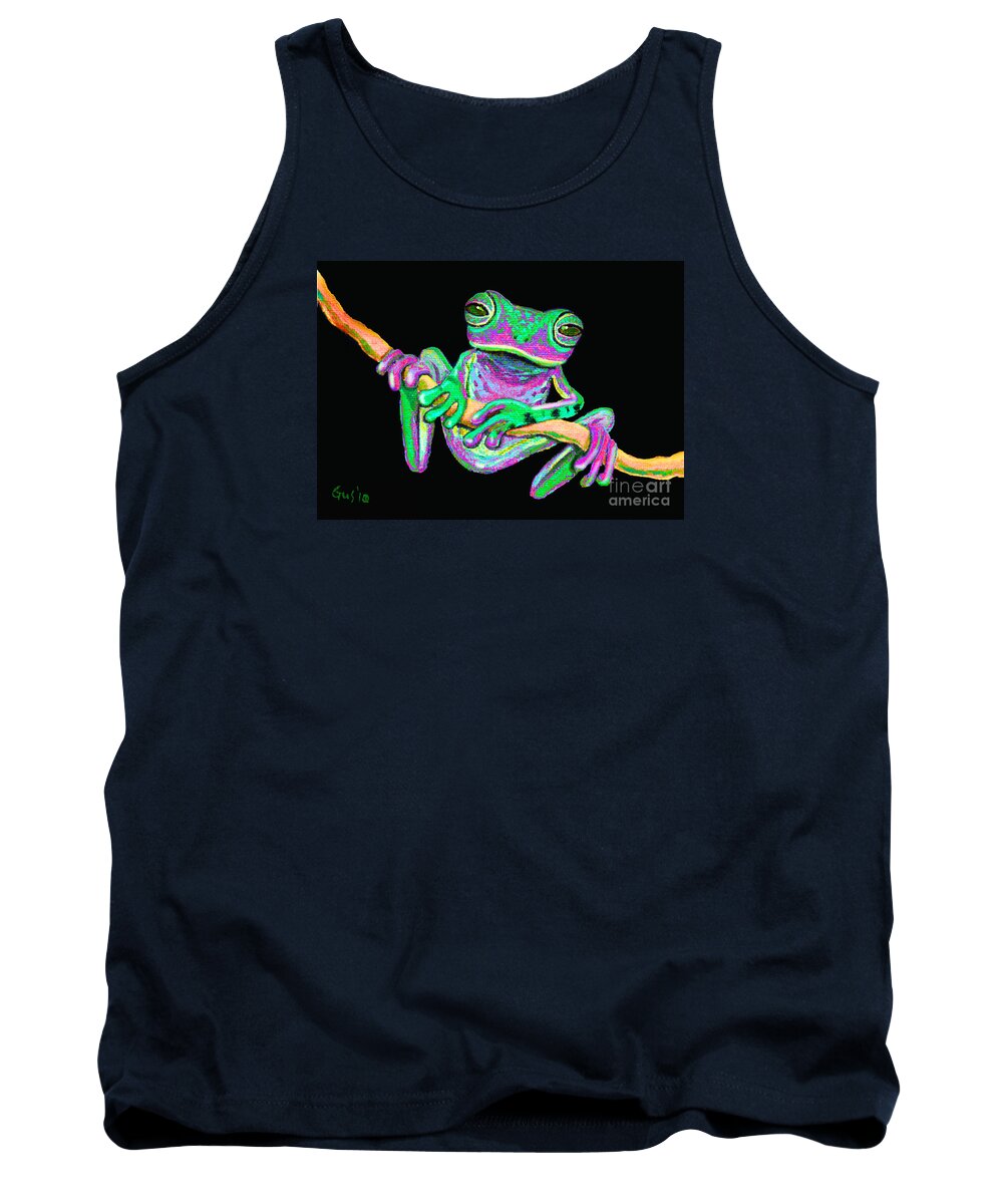 Frog Art Tank Top featuring the painting Green and Pink Frog by Nick Gustafson