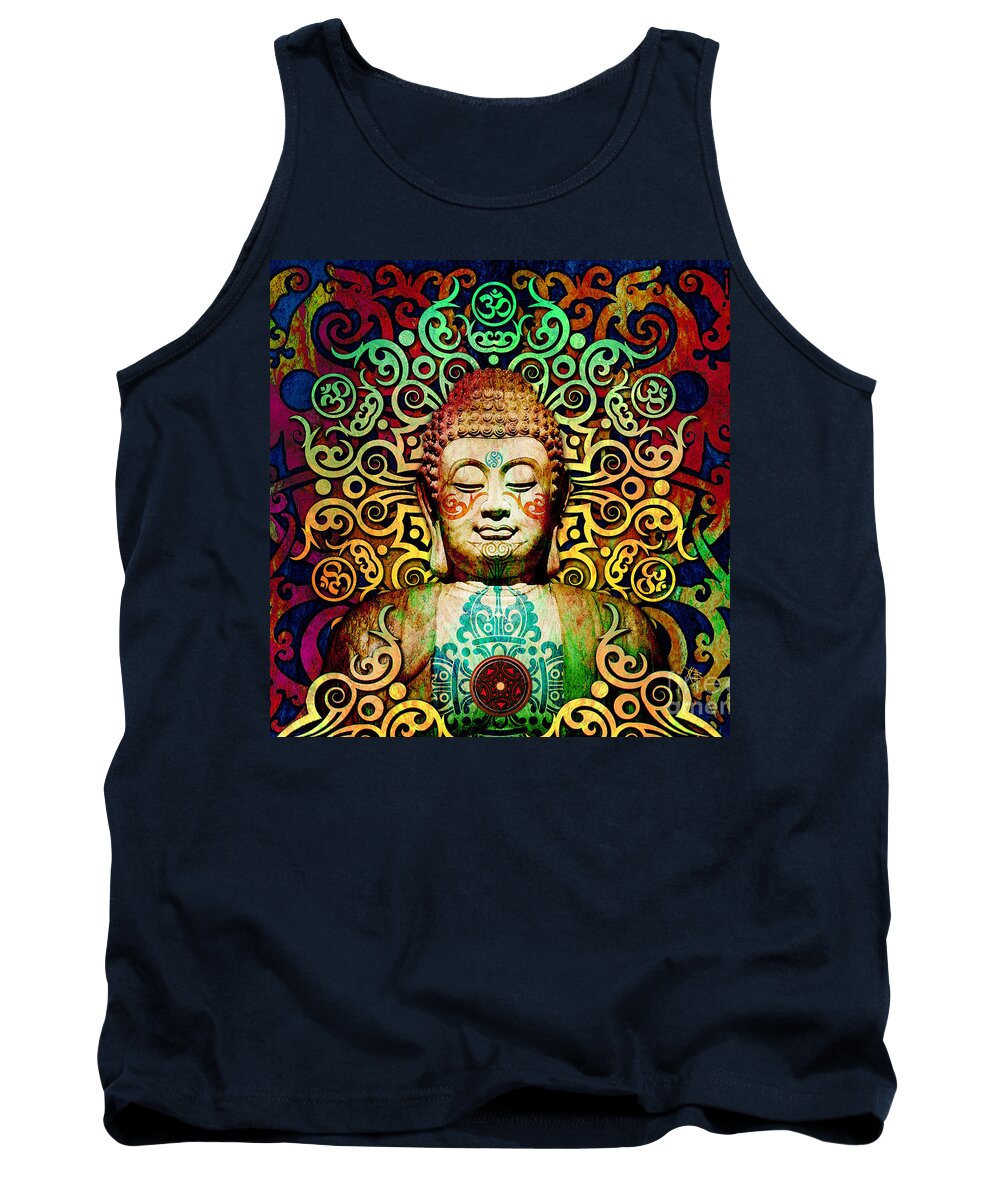 Buddha Tank Top featuring the digital art Heart of Transcendence - Colorful Tribal Buddha by Christopher Beikmann