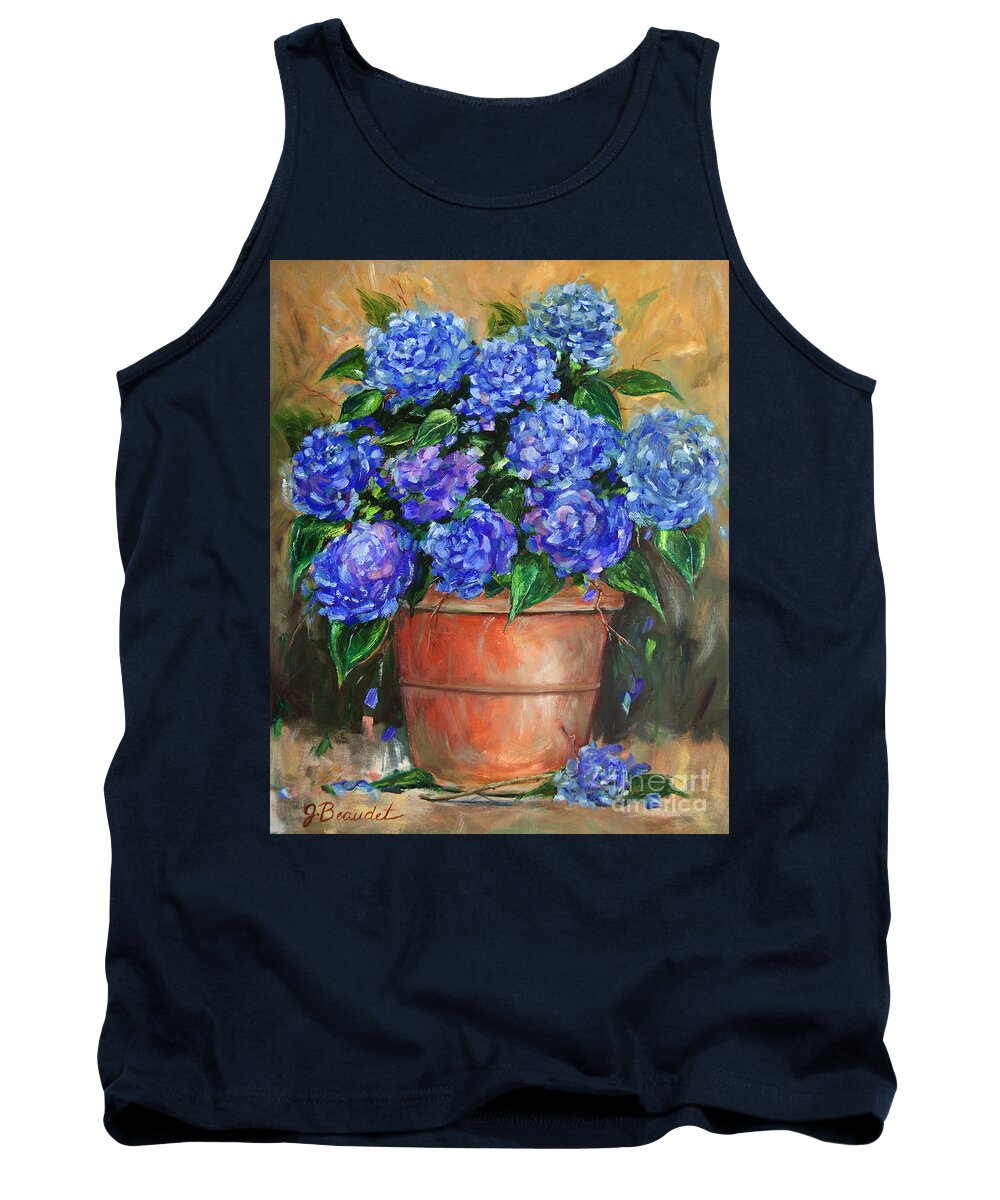 Blue Tank Top featuring the painting Hydrangeas in Pot by Jennifer Beaudet