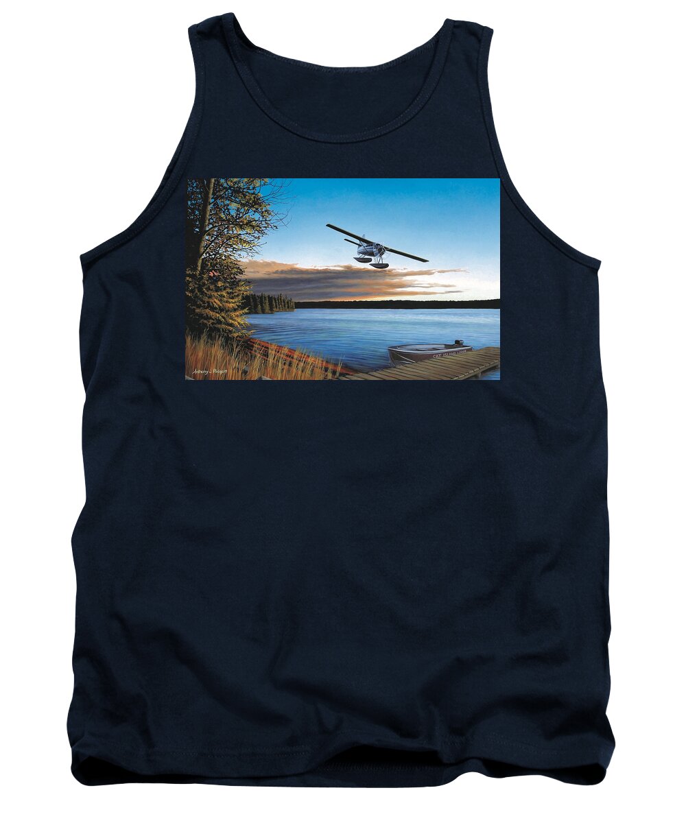 Plane Tank Top featuring the painting Island Fly By by Anthony J Padgett