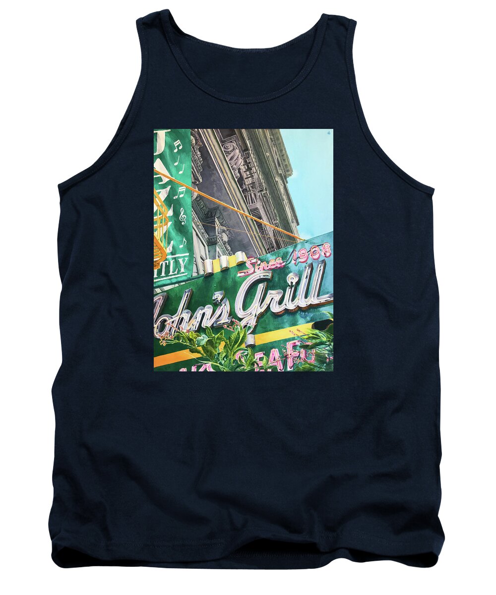 Painting Tank Top featuring the painting John's Grill by Lisa Tennant