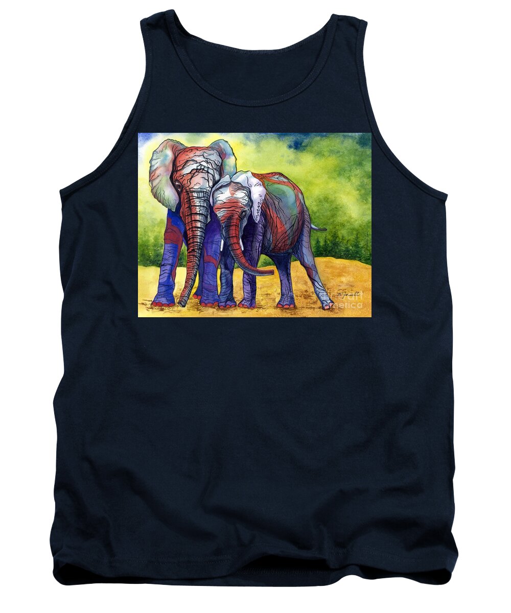 Elephants Tank Top featuring the painting Lean on Me by Barbara Jewell