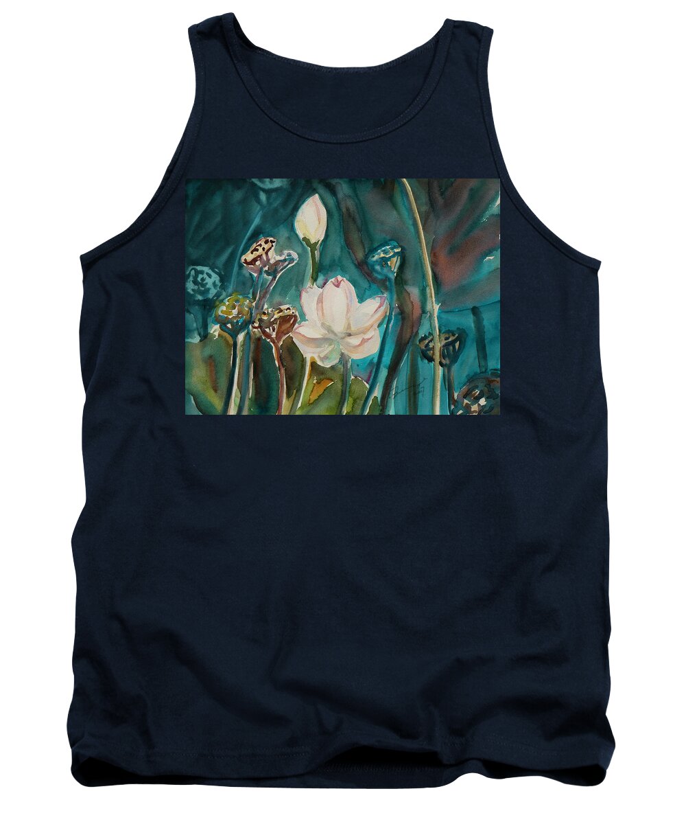 Watercolor Tank Top featuring the painting Lotus Study I by Xueling Zou