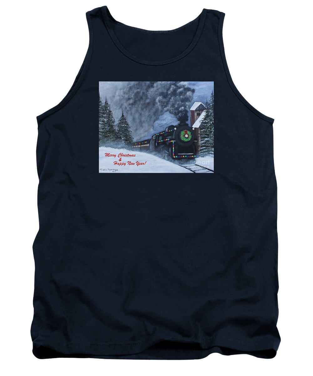 Christmas Card Tank Top featuring the painting Merry Christmas Train by Melissa Toppenberg