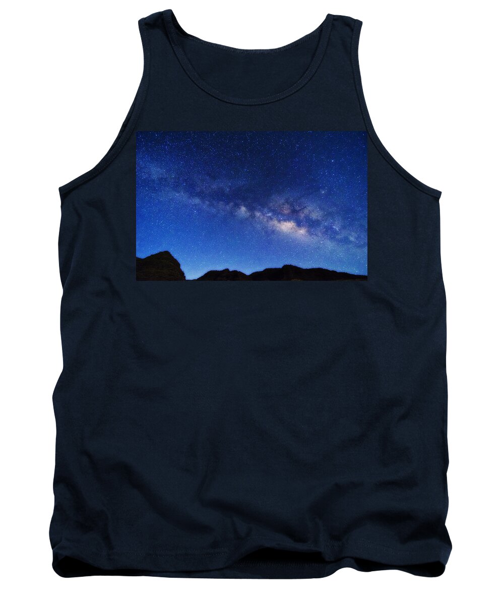 Stars Tank Top featuring the photograph Milky Way from Polihale Kauai Hawaii by Lawrence Knutsson