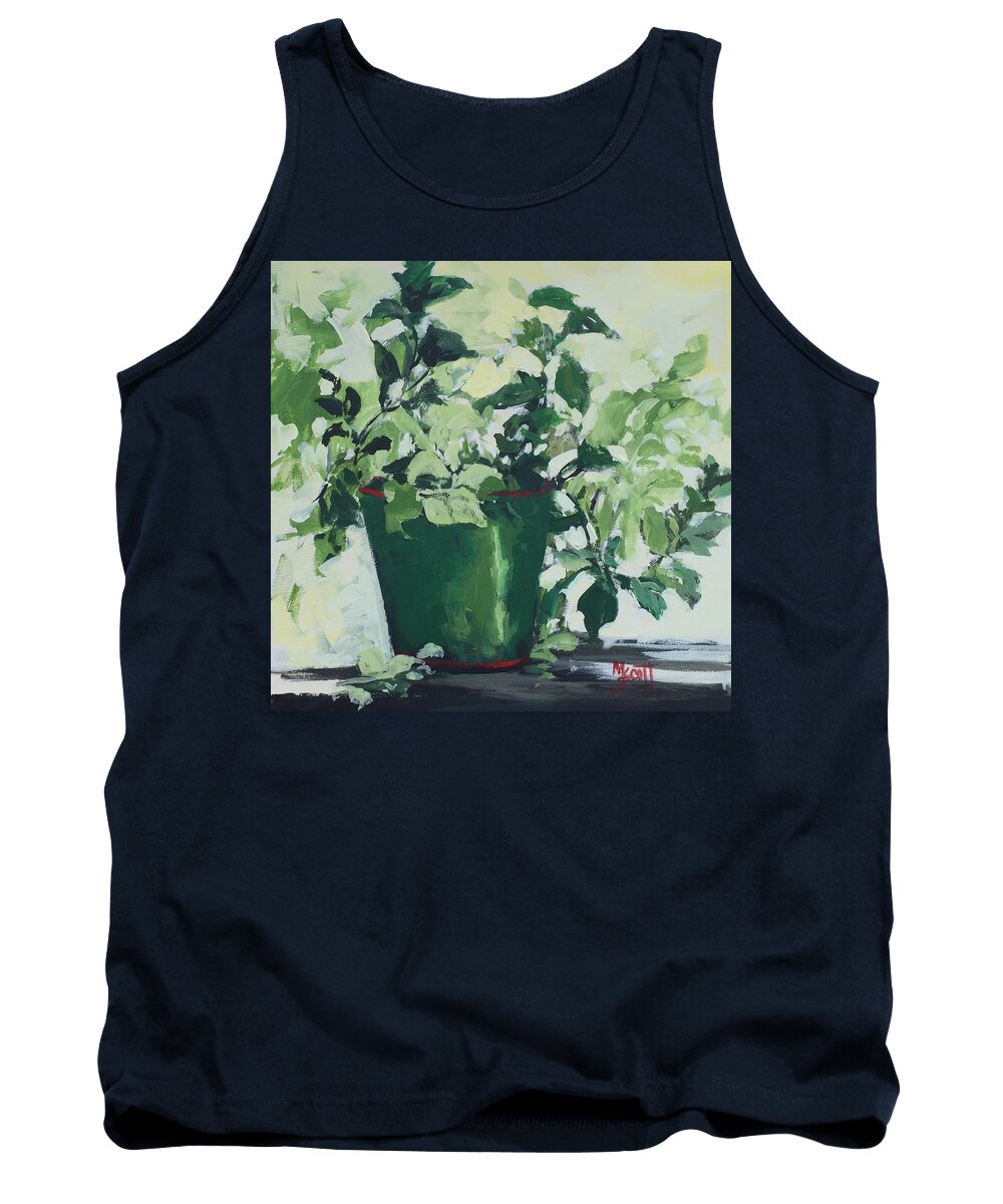 Green Plants Tank Top featuring the painting Mosquito Be Gone by Mary Scott