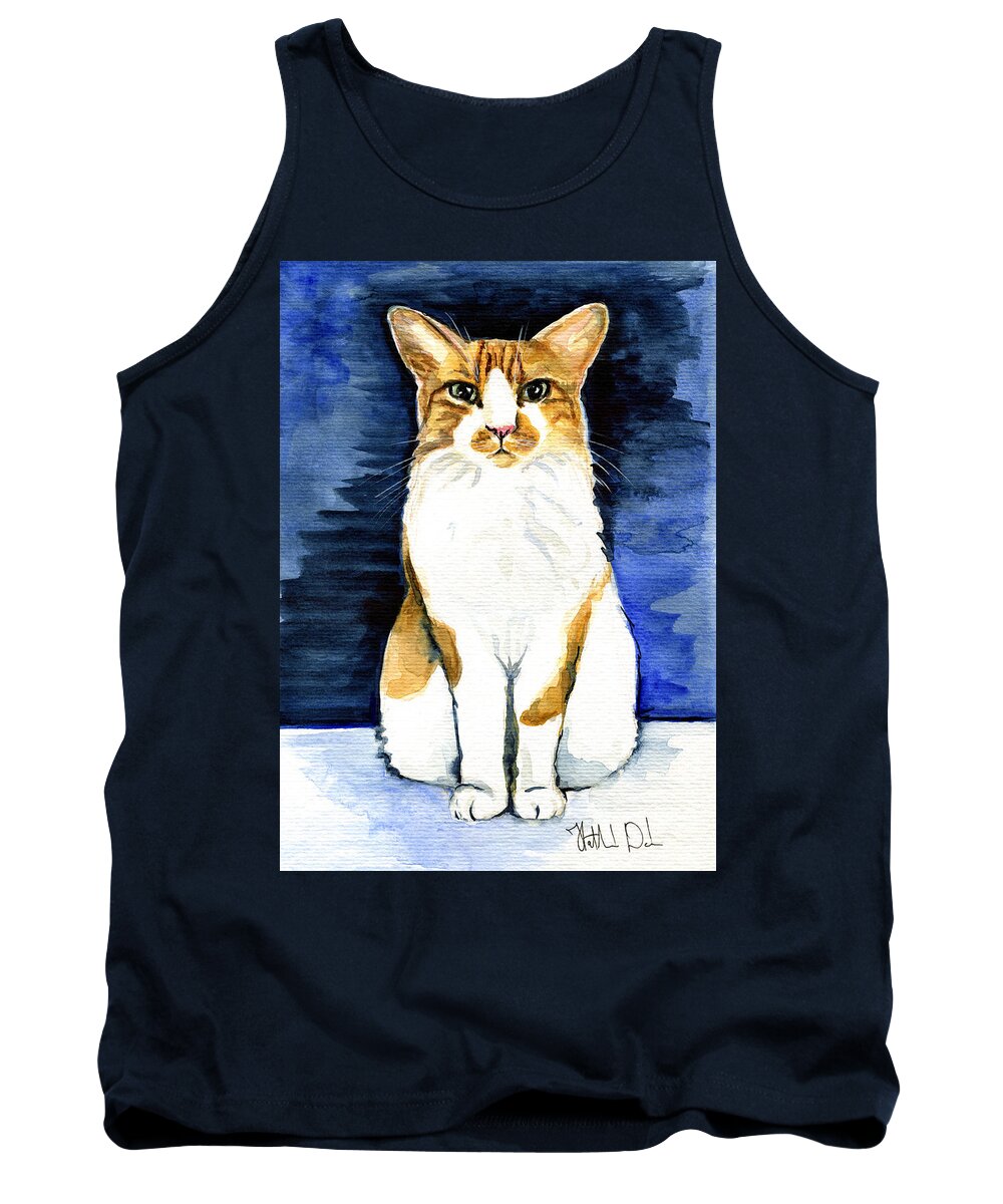 Mustached Bicolor Beauty Tank Top featuring the painting Mustached Bicolor Beauty - Cat Portrait by Dora Hathazi Mendes