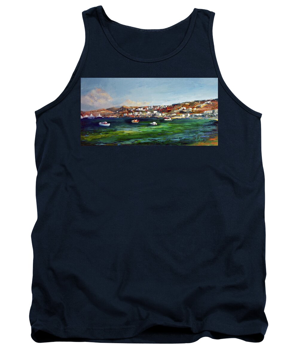  Tank Top featuring the painting Mykonos Harbour by Josef Kelly