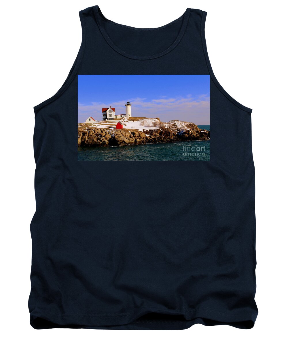 Maine Tank Top featuring the photograph Nubble Light In Winter by Lennie Malvone
