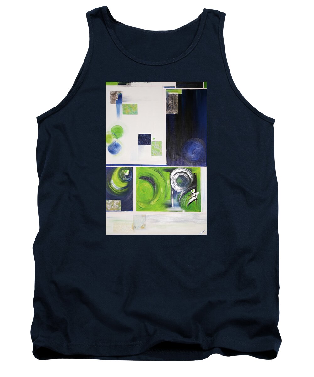 Seattle Seahawks #12 Number Twelve Lime Royal Chartreuse Navy Silver Abstract Tank Top featuring the painting Number 12 by Brenda Salamone