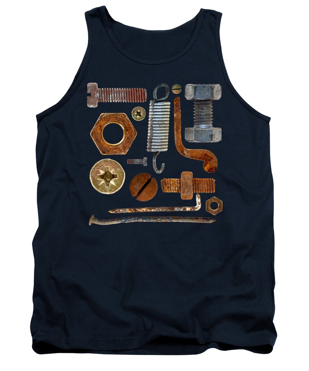 Accessory Tank Top featuring the photograph Old rusty screws, head nails, hook and spring by Michal Boubin
