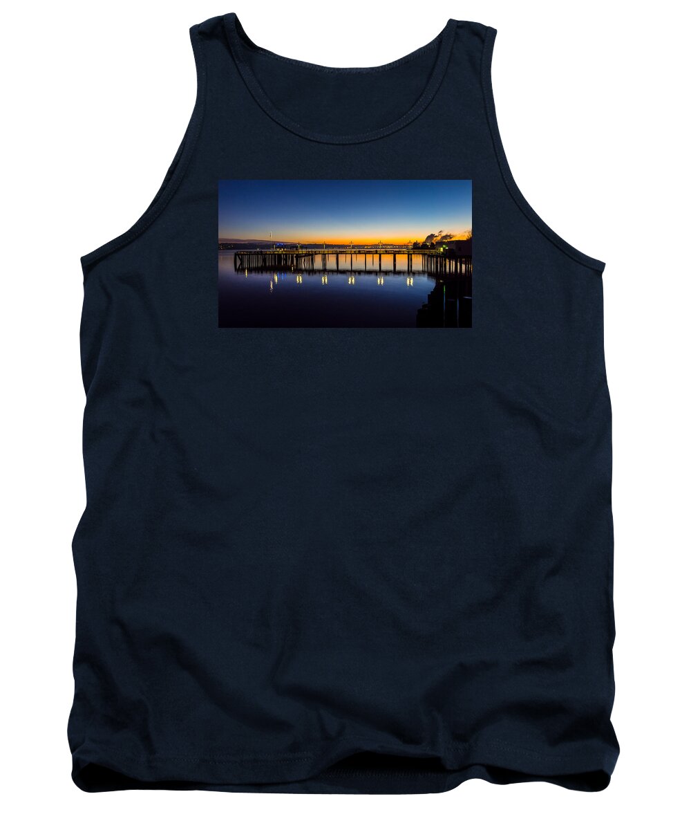 Rob Green Tank Top featuring the photograph Old Town Pier Blue Hour Sunrise by Rob Green