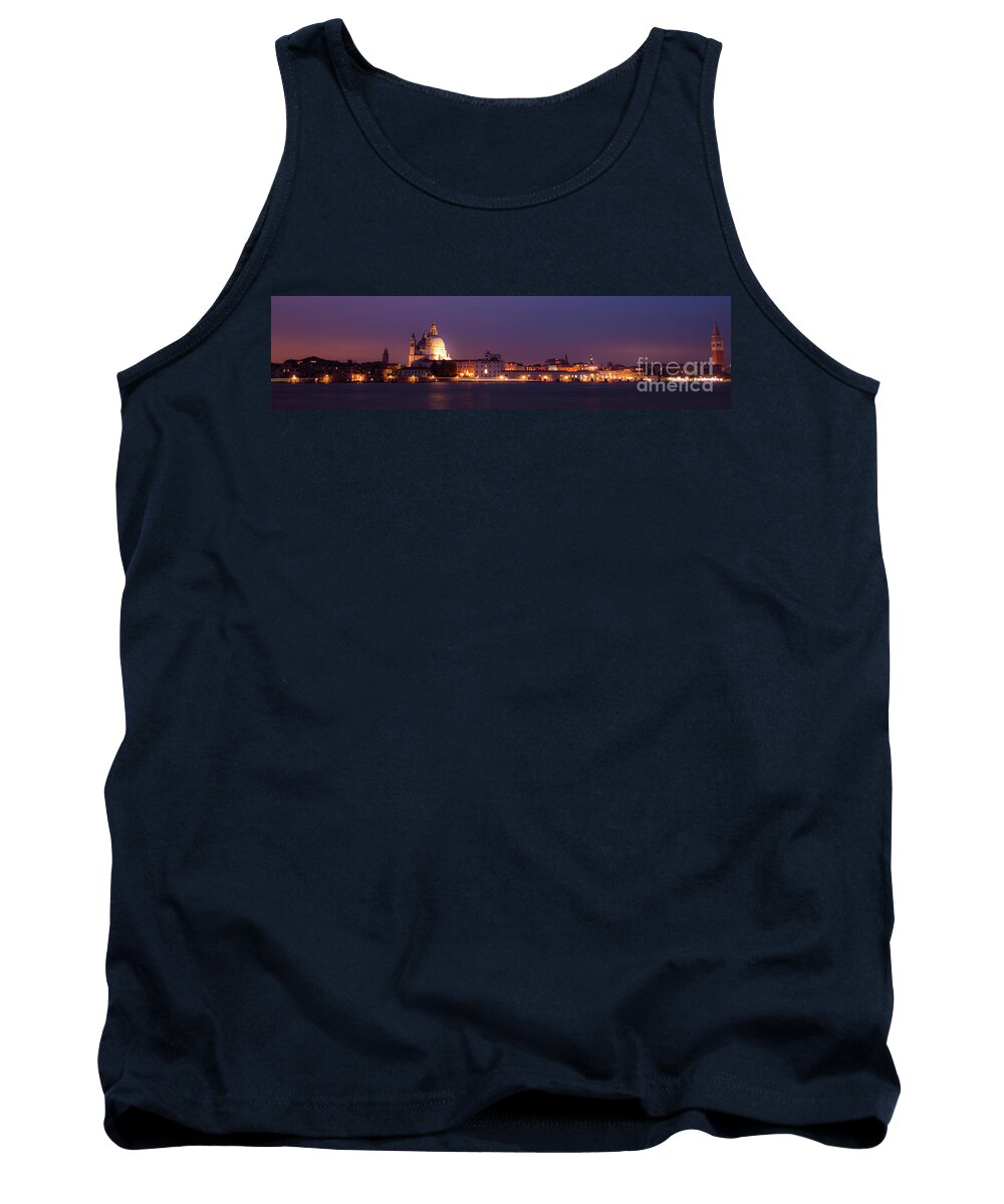 Bridge Tank Top featuring the photograph Panorama by night of venice, city in Italy by Amanda Mohler
