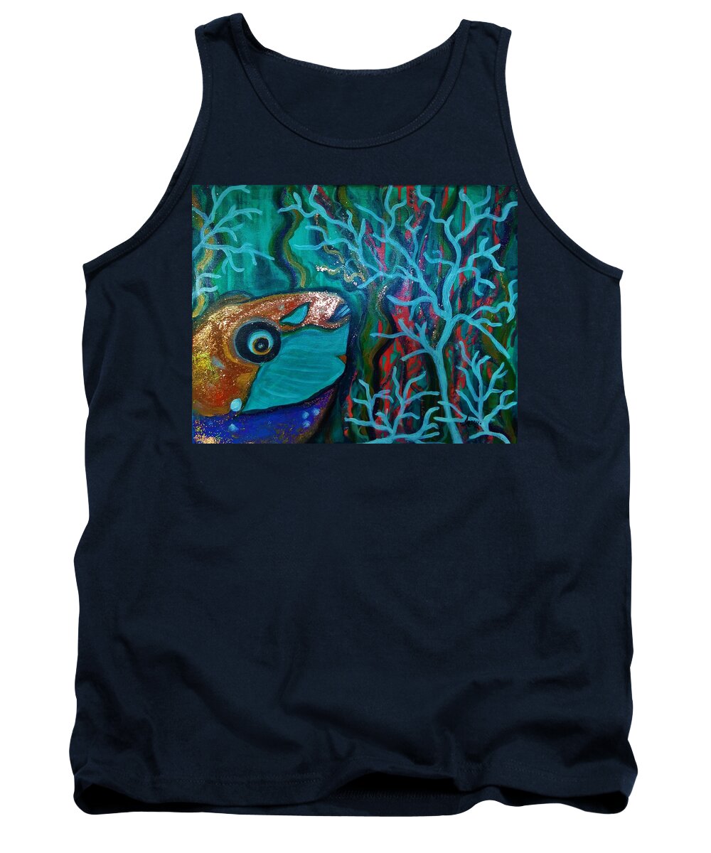 Fish Tank Top featuring the painting Parrot Head by Tracy- Kunce McDurmon