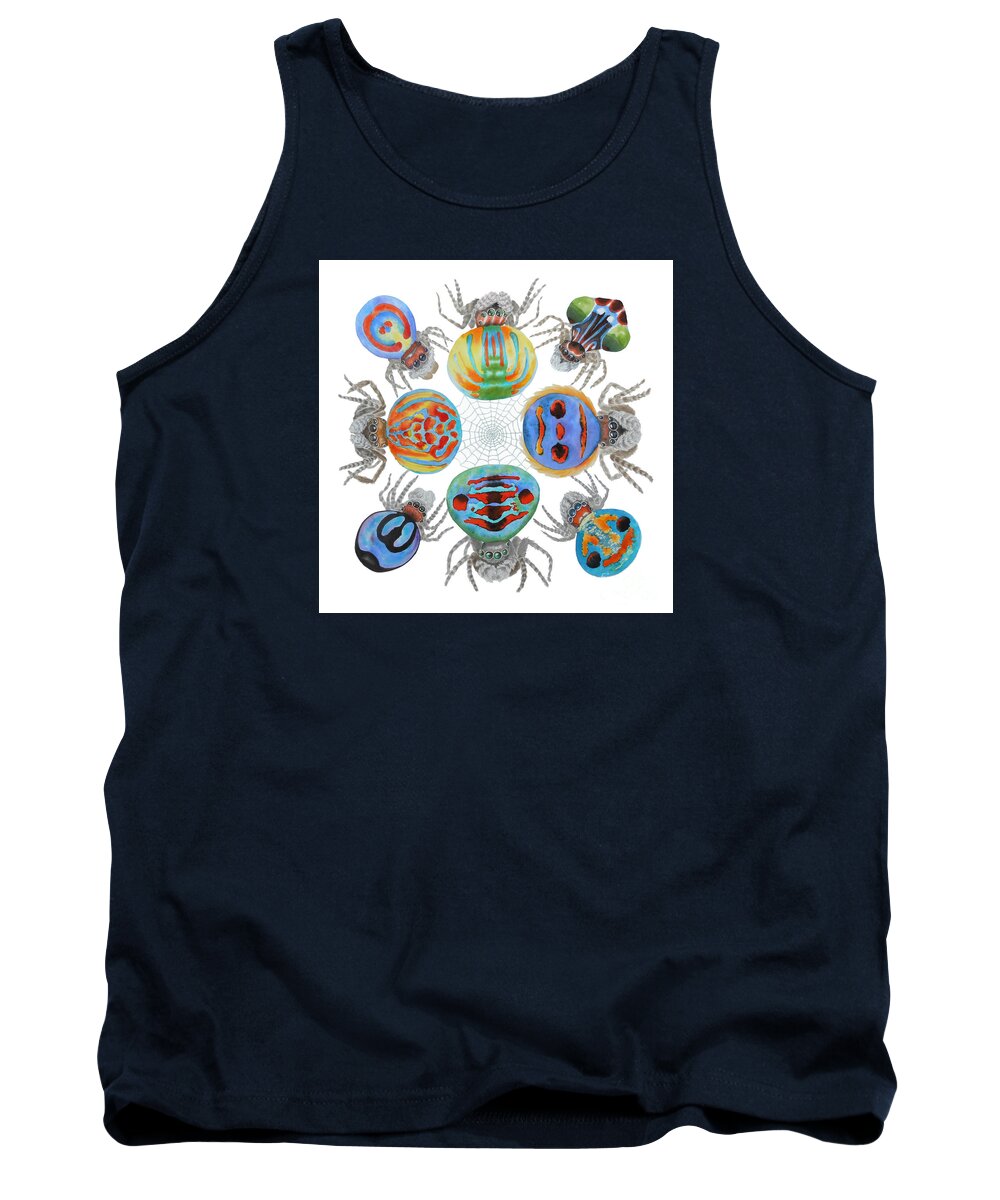 Peacock Spider Tank Top featuring the painting Toxic Tango II Peacock Spiders by Lucy Arnold