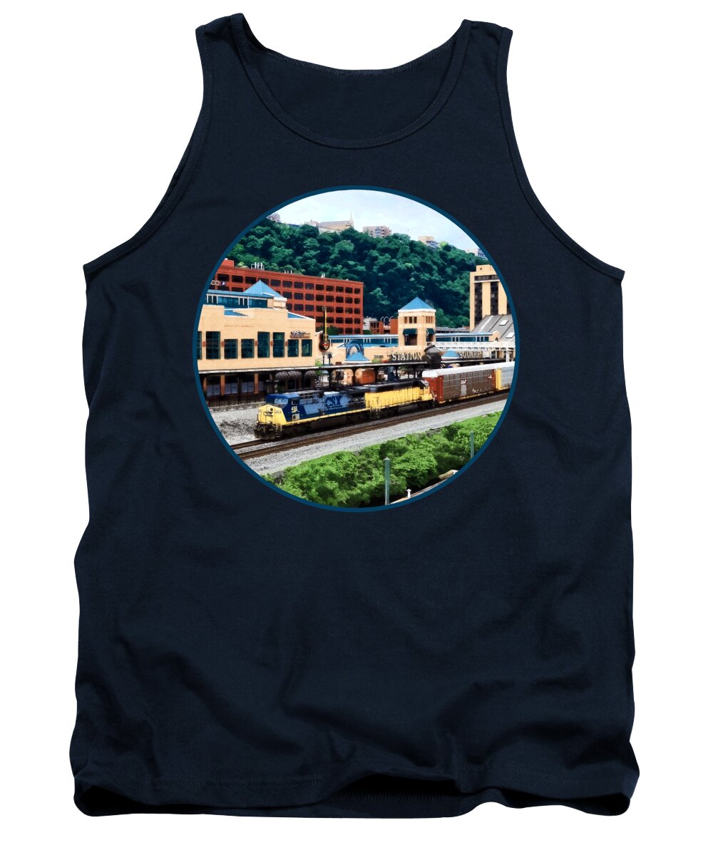 Pittsburgh Tank Top featuring the photograph Pittsburgh PA - Freight Train Going By Station Square by Susan Savad