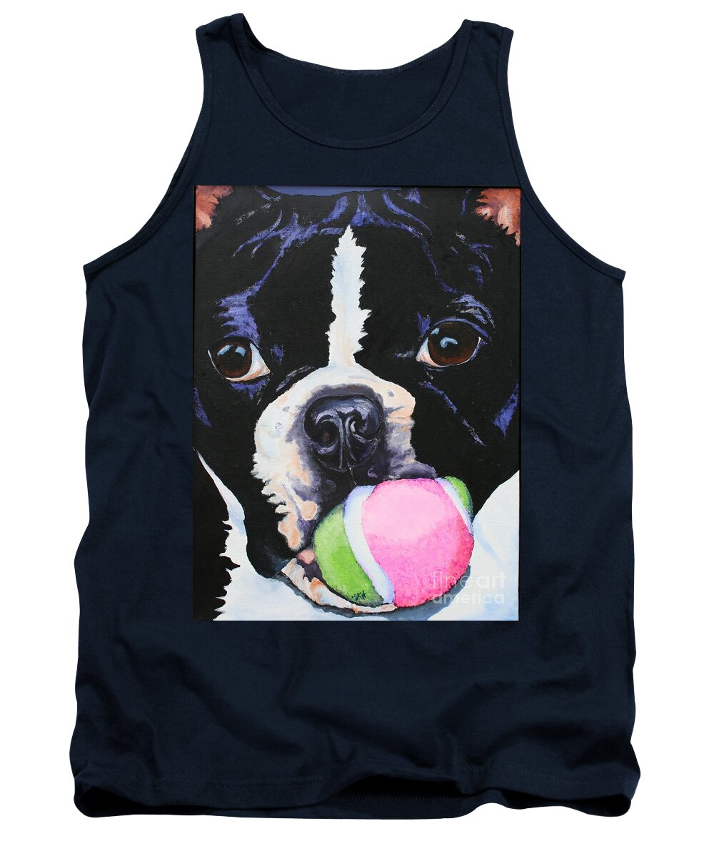 Boston Terrier Tank Top featuring the painting Play Ball by Susan Herber