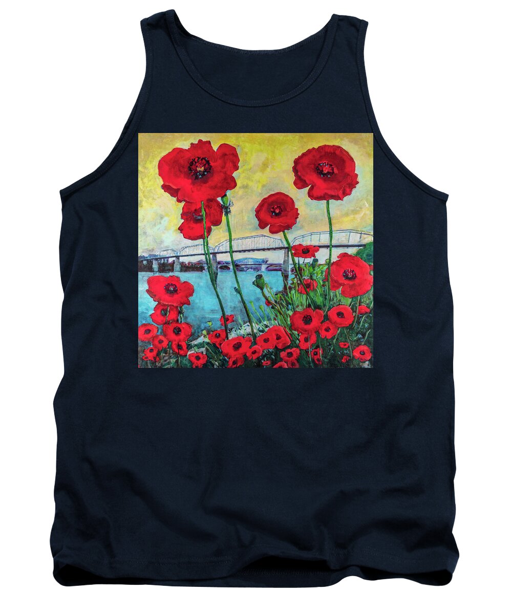 Chattanooga Tank Top featuring the mixed media Poppies Along the Riverfront by Steven Llorca
