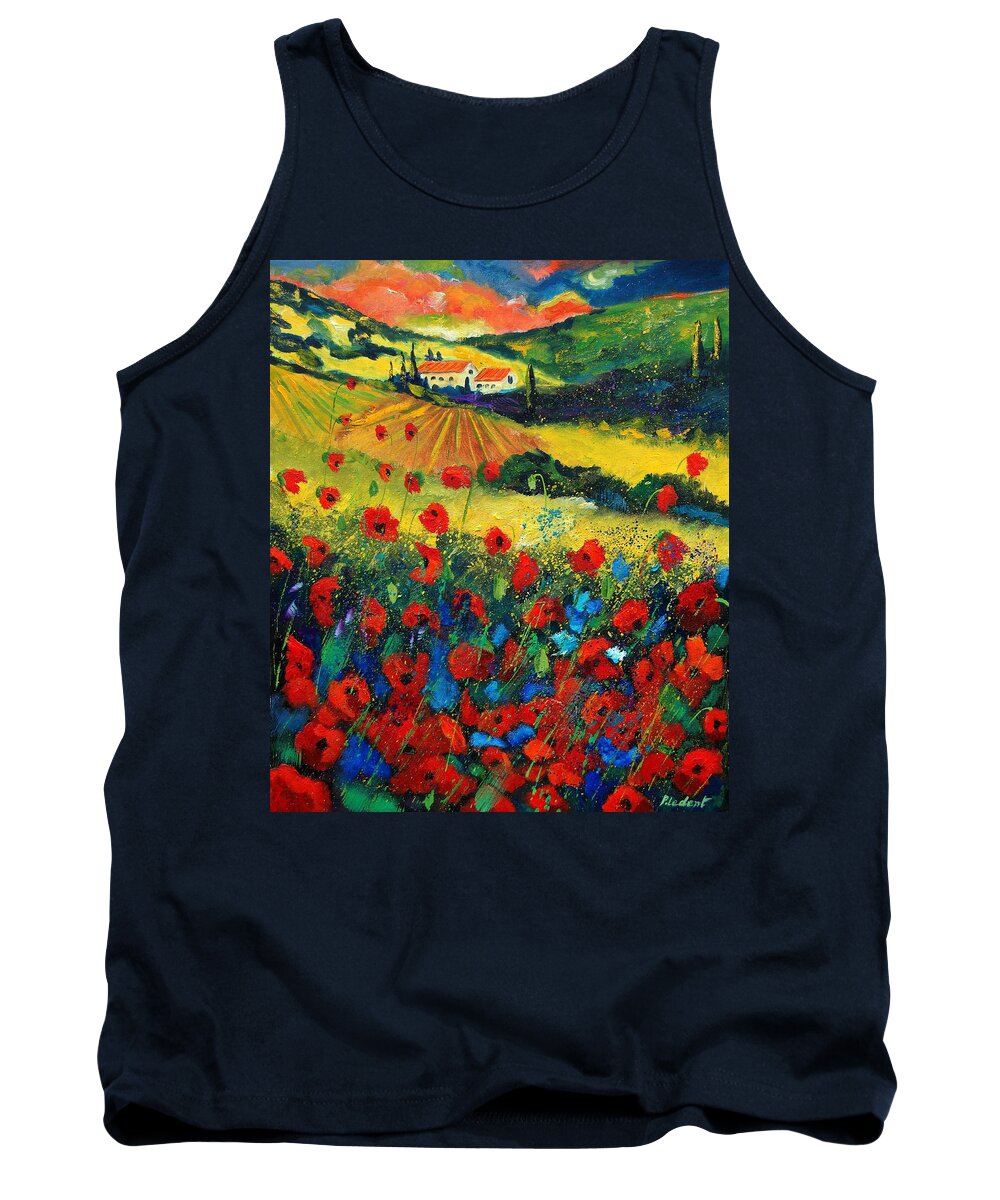 Flowers Tank Top featuring the painting Poppies In Tuscany by Pol Ledent