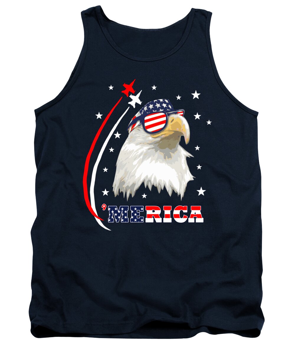 4th Of July July 4th Tank Top featuring the mixed media Proud Bald Eagle by Filip Schpindel