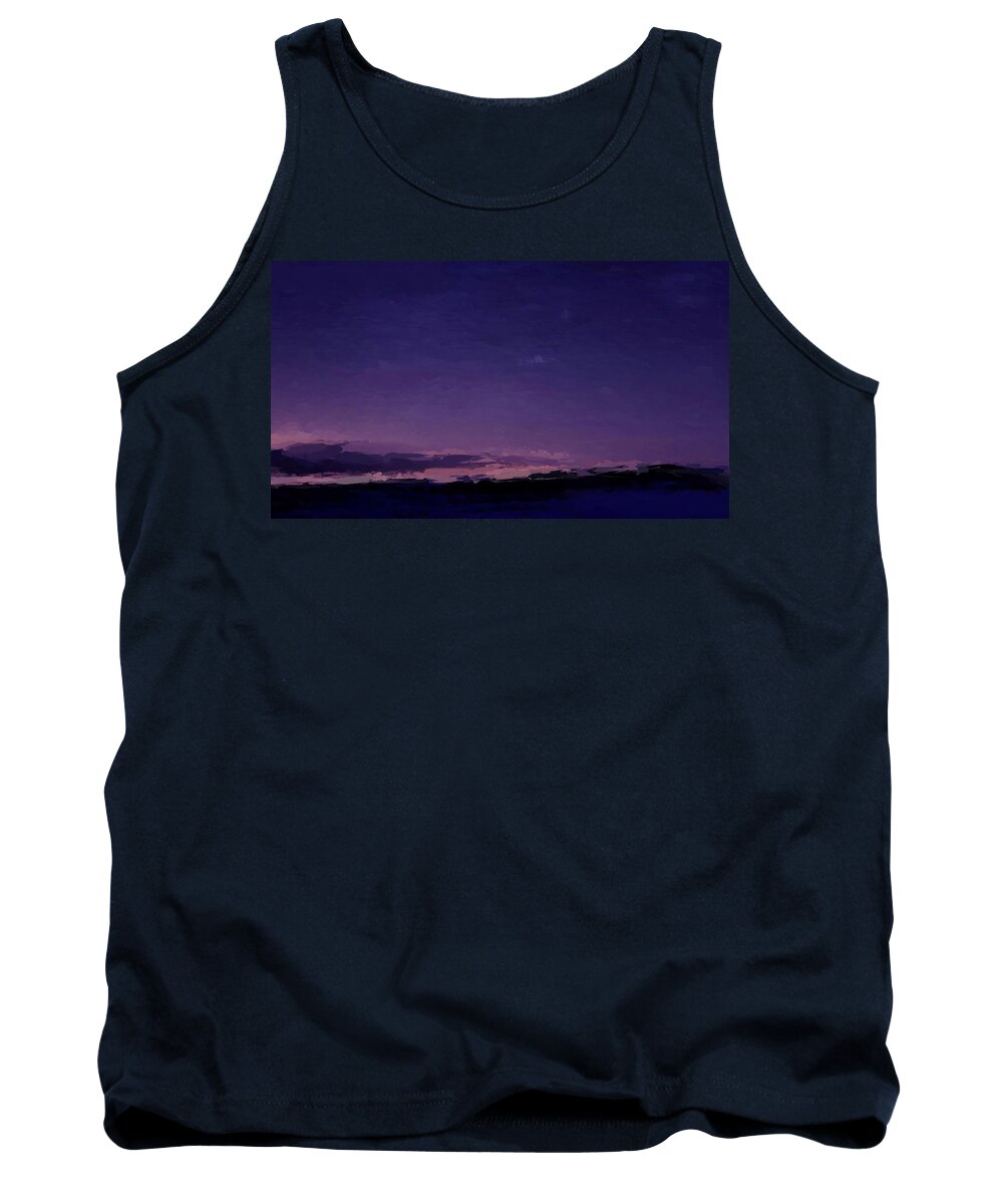 Anthony Fishburne Tank Top featuring the mixed media Purple Sunset Over Beach by Anthony Fishburne