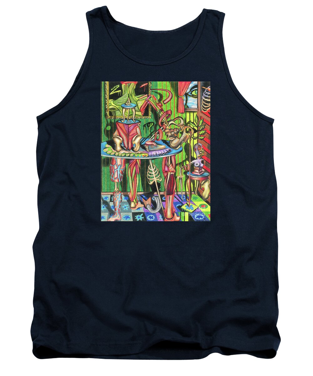 Anatomy Tank Top featuring the drawing Raw Garnishings by Justin Jenkins
