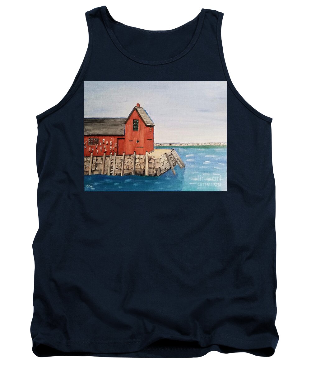 Rockport Tank Top featuring the painting Rockport Motif in winter by Mary Capriole