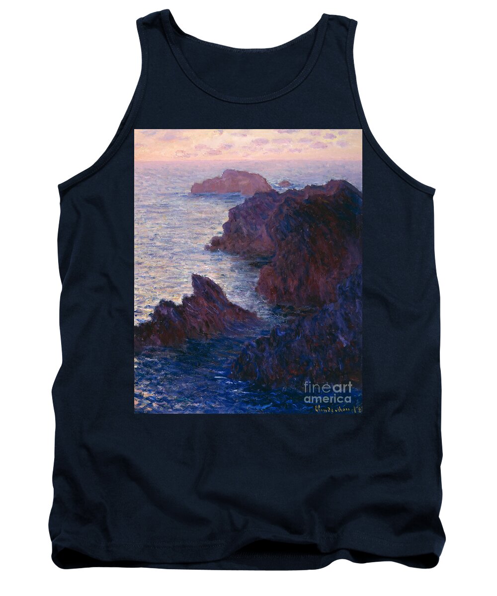Claude Tank Top featuring the painting Rocks at Bell Ile by Claude Monet