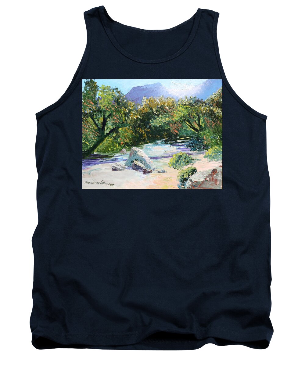 Landscape Tank Top featuring the painting Sabino Canyon in the morning by Madeleine Shulman
