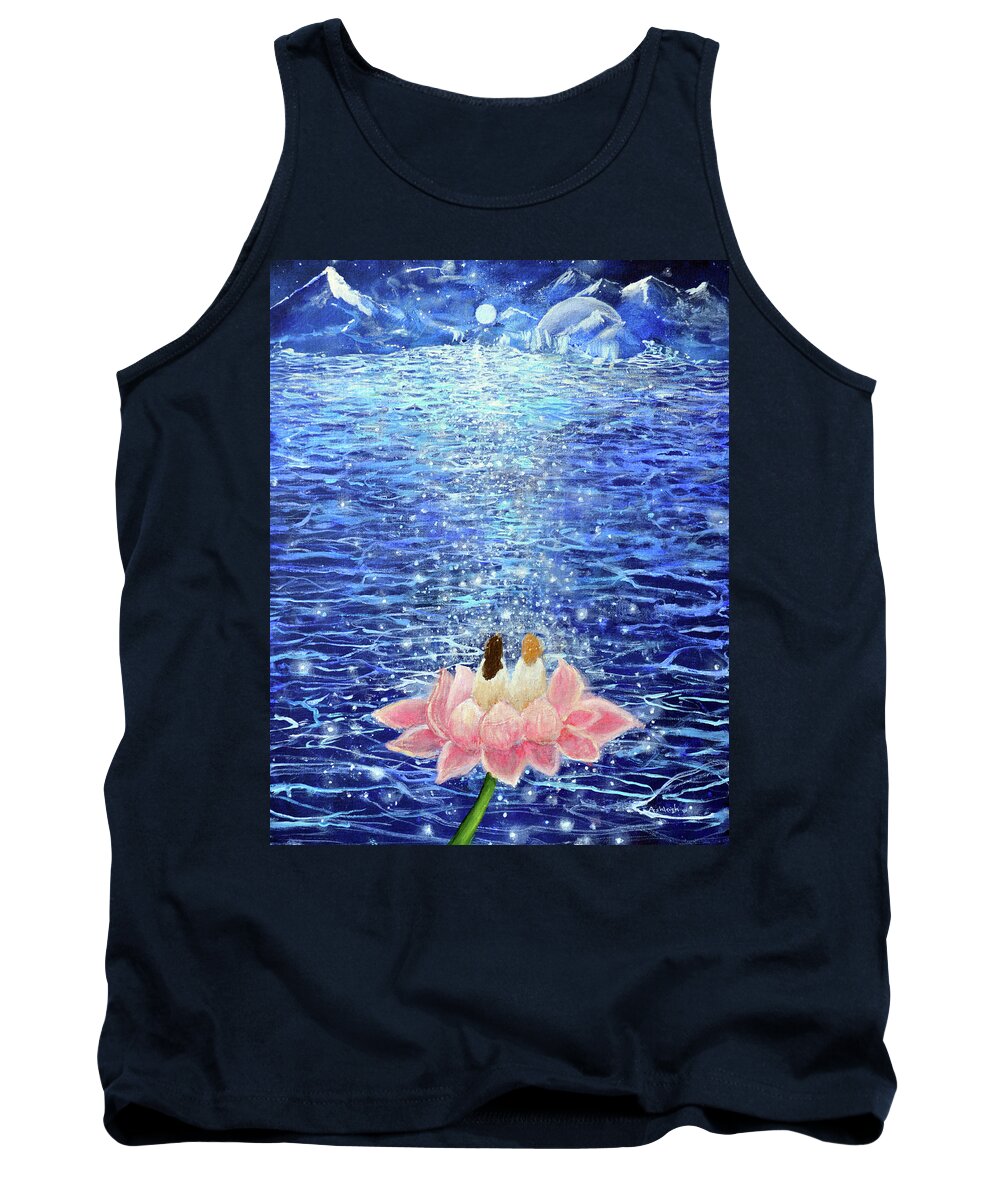 Lotus Flower In The Moonlight Tank Top featuring the painting Sparkle Souls by Ashleigh Dyan Bayer