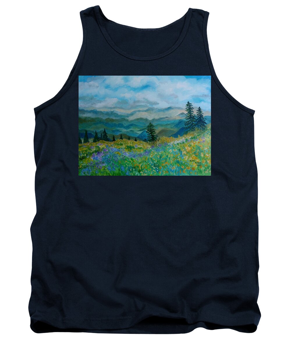 Spring Tank Top featuring the painting Spring In Bloom - Mountain Landscape by Julie Brugh Riffey