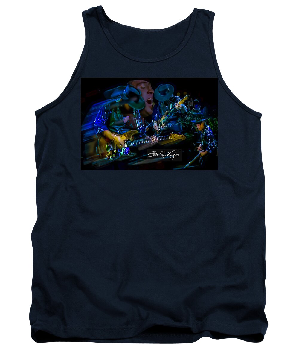 Musicians Tank Top featuring the digital art Stevie Ray Vaughan - Double Trouble by Glenn Feron