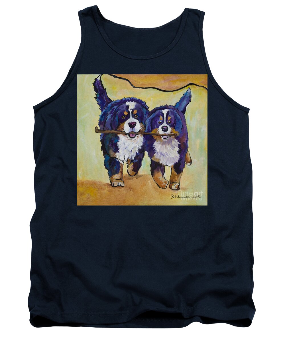 Bernese Mountain Dogs Tank Top featuring the painting Stick Together by Pat Saunders-White