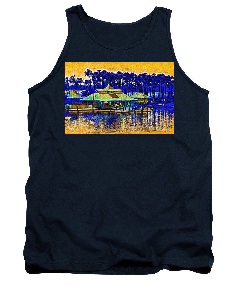 Boathouse Tank Top featuring the digital art Sunrise At The Boat Dock by Kirt Tisdale
