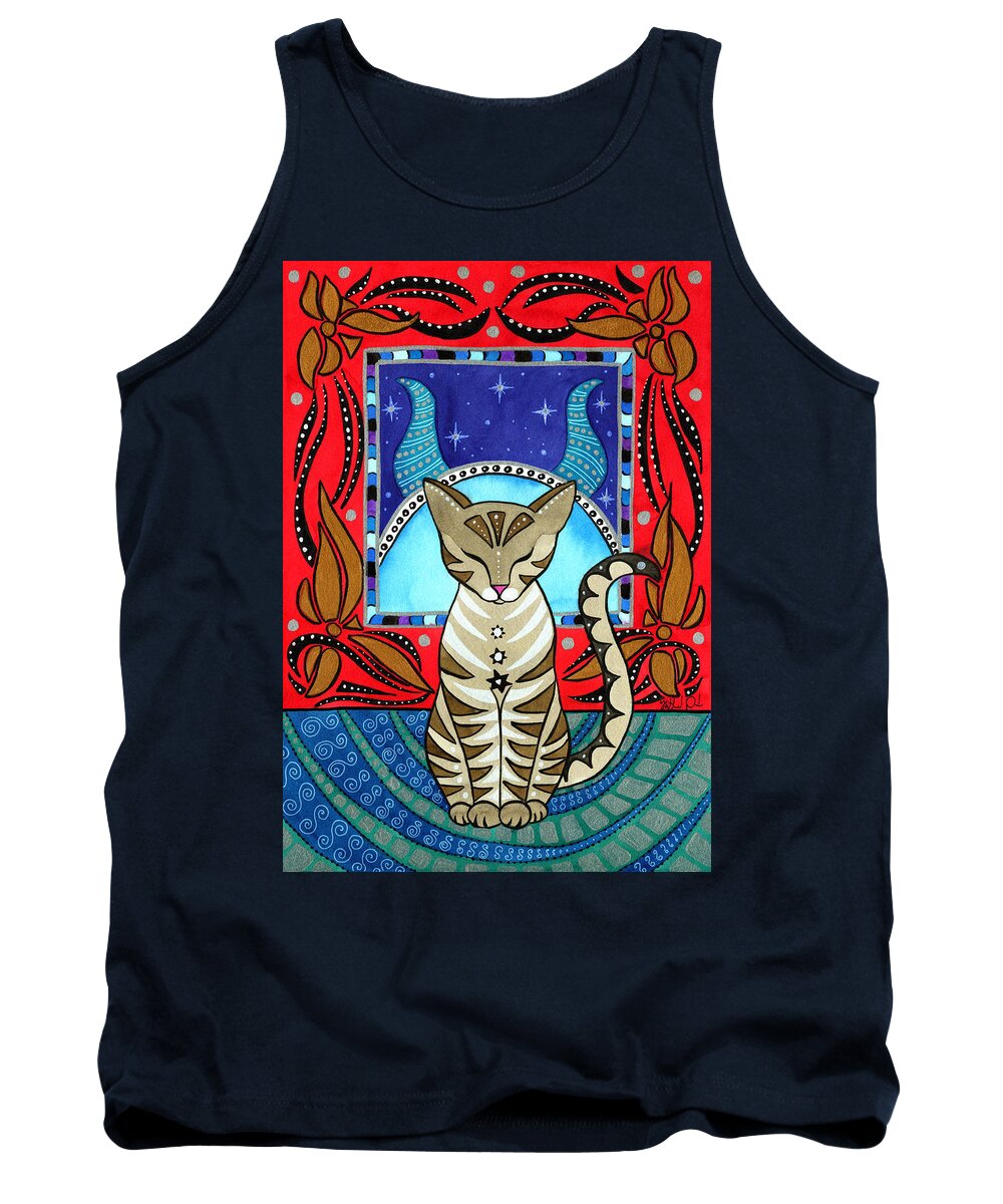 Cat Tank Top featuring the painting Taurus Cat Zodiac by Dora Hathazi Mendes