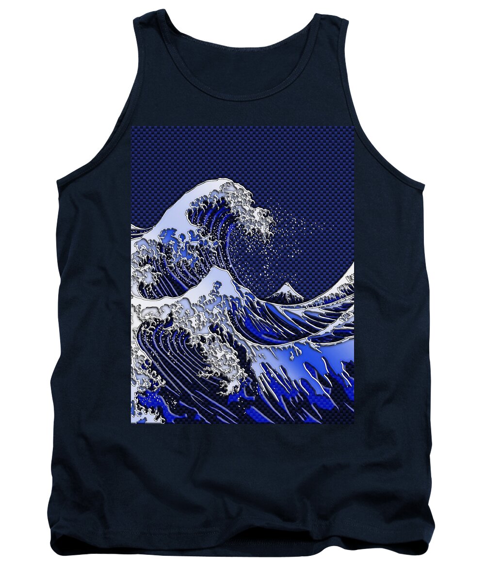 Wave Tank Top featuring the digital art The Great Hokusai Wave chrome carbon fiber styles by Garaga Designs