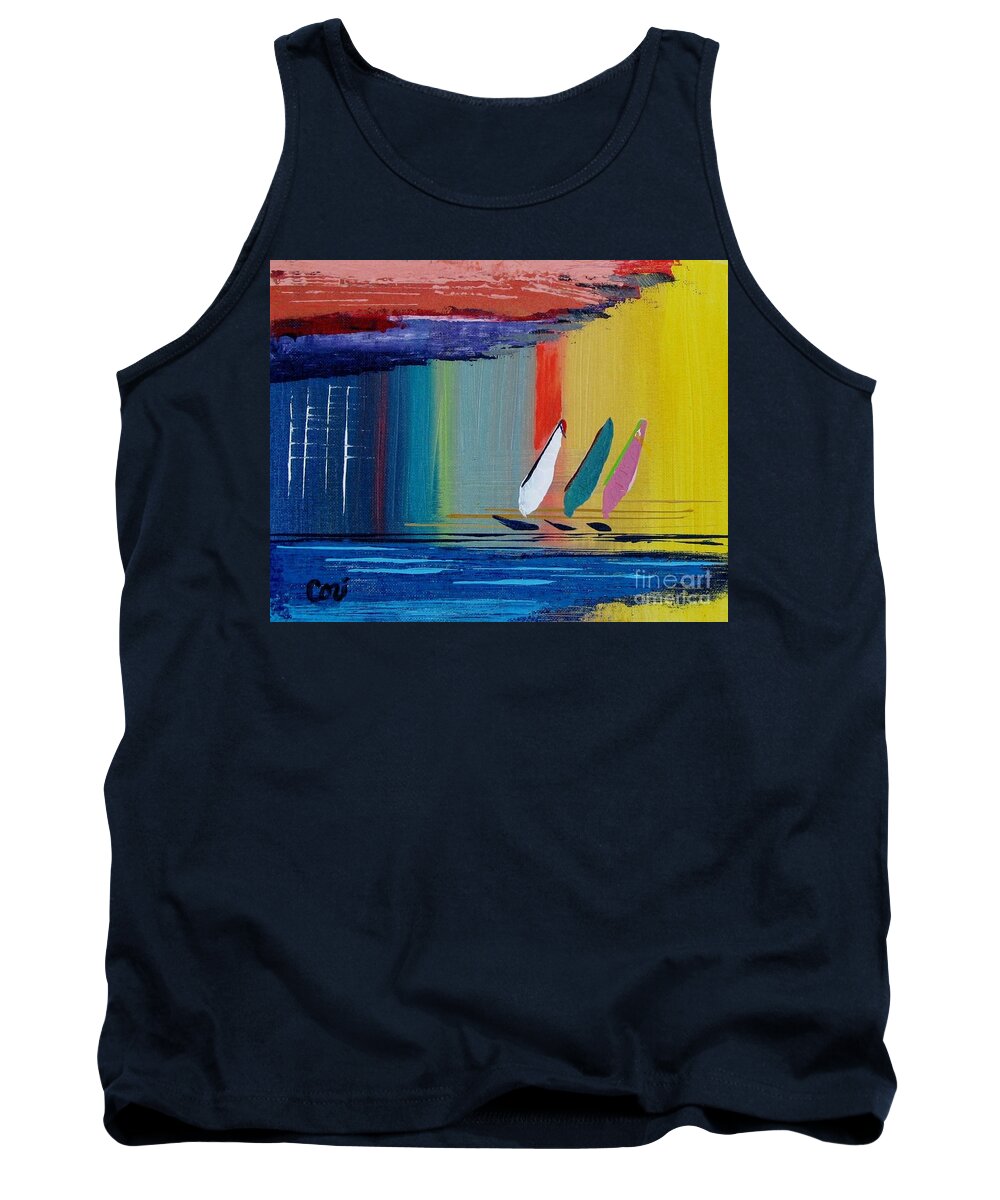 Sailboat Tank Top featuring the painting Three Sails by Corinne Carroll