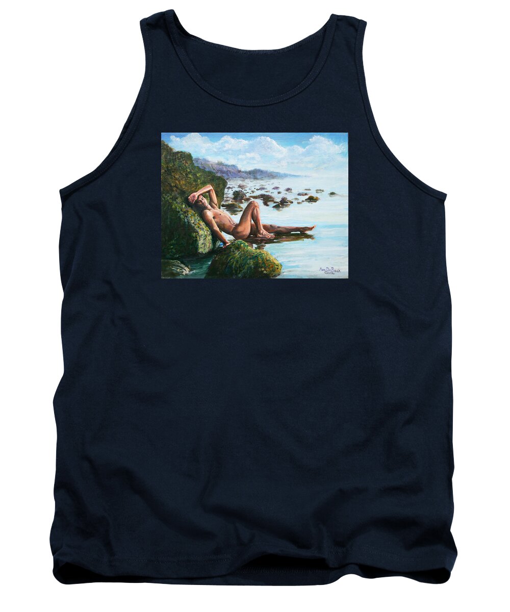 Beach Tank Top featuring the painting Trevor on the Beach by Marc DeBauch