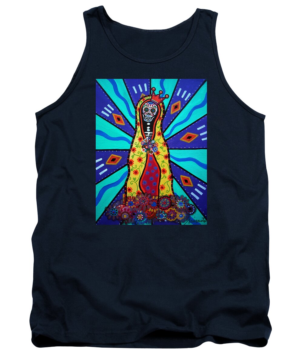 Mexican Tank Top featuring the painting Virgin Guadalupe Day Of The Dead by Pristine Cartera Turkus