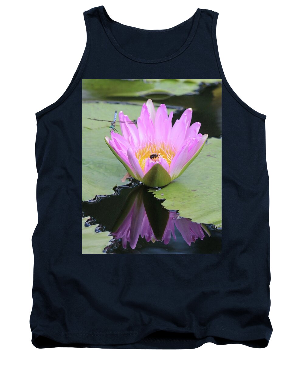Floral Tank Top featuring the photograph Water Lily with Dragon Fly by Harold Rau