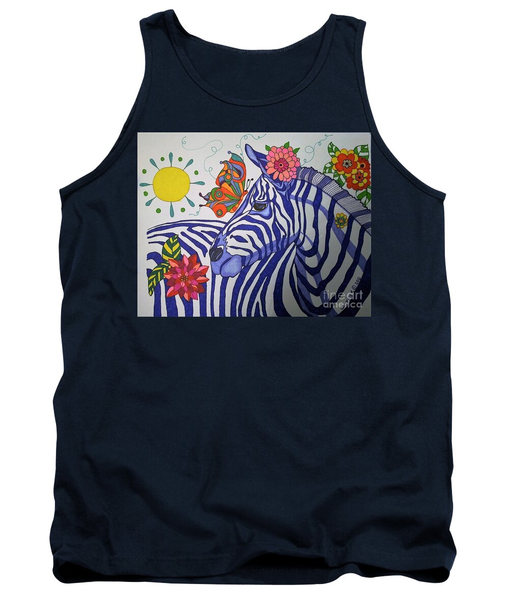 Zebra Tank Top featuring the drawing Zebra and Things by Alison Caltrider
