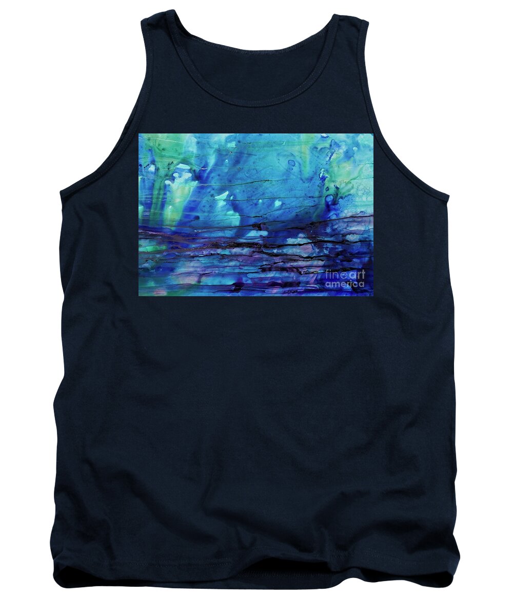Abstract Tank Top featuring the painting Horizontal Blue Daze by Christine Chin-Fook