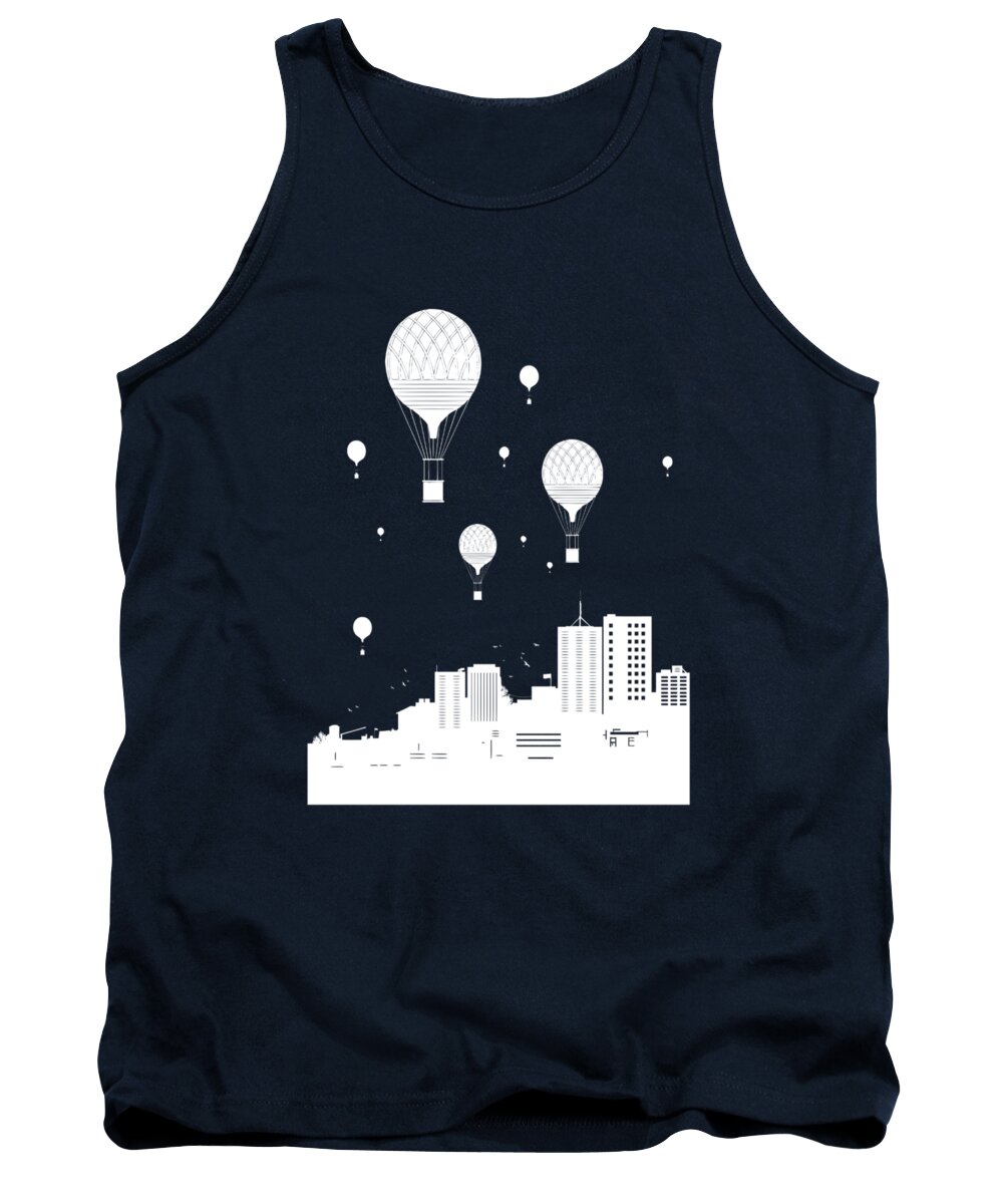 City Tank Top featuring the mixed media Balloons and the city by Balazs Solti